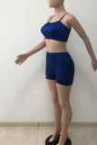 Rose Red Sexy Solid Patchwork Fold Spaghetti Strap Sleeveless Two Pieces