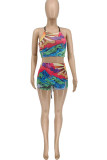 Multicolor Sexy Print Split Joint Frenulum Backless Swimwears