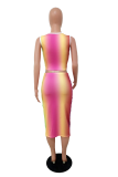 Multicolor Sexy Print Patchwork U Neck Sleeveless Two Pieces