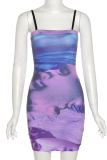 Pink Sexy Print Patchwork Spaghetti Strap Pencil Skirt Dresses