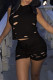Black Fashion Casual Solid Ripped Hooded Collar Sleeveless Two Pieces