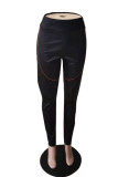 Black Fashion Casual Patchwork Basic Skinny High Waist Pencil Trousers