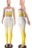 Yellow Casual Gradual Change Patchwork Spaghetti Strap Sleeveless Two Pieces