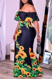 Black Fashion Sexy Print Backless Off the Shoulder Strapless Dress