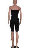 Black Street Geometric Print Patchwork Strapless Skinny Rompers