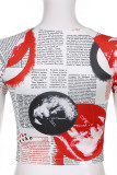 Red Street Print Patchwork O Neck T-Shirts