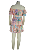 Red Sexy Print Patchwork Off the Shoulder Short Sleeve Two Pieces