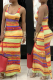 Orange Sexy Print Patchwork U Neck Pencil Skirt Dresses