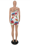 White Fashion Sexy Print Backless One Shoulder Sleeveless Two Pieces