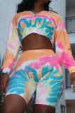 Colour Fashion Casual Tie Dye Printing V Neck Short Sleeve Two Pieces