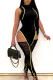 Black Sexy Solid Hollowed Out Patchwork Mesh Half A Turtleneck Skinny Jumpsuits