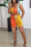 Orange Fashion Casual Print Patchwork Square Collar Sleeveless Two Pieces