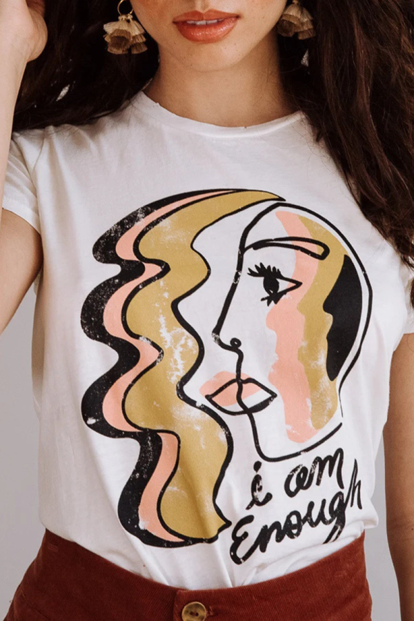 White Casual Print Patchwork O Neck T-Shirts
