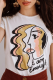 White Casual Print Patchwork O Neck T-Shirts