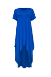 Blue Casual Solid Patchwork O Neck Irregular Dress Dresses