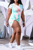 Pink Casual Patchwork Tie-dye V Neck Straight Dresses