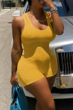 Grey Sexy Solid Patchwork Backless U Neck Skinny Rompers