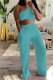 Light Blue Sexy Casual Solid Backless Strapless Sleeveless Two Pieces