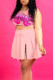 Pink Sexy Print Patchwork Slit U Neck Sleeveless Two Pieces