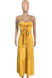 Pink Sexy Casual Solid Bandage Hollowed Out Fold Spaghetti Strap Sleeveless Two Pieces