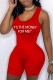 Red Casual Sportswear Letter Print Basic U Neck Skinny Romper