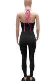 White Sexy Solid Hollowed Out Patchwork Frenulum Halter Skinny Jumpsuits