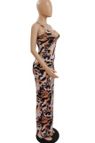 Leopard Print Sexy Print Leopard Patchwork Spaghetti Strap Sling Dress Dresses