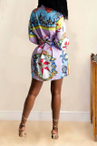 Colour Casual Print Patchwork Turndown Collar Shirt Dress Dresses