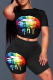 Black Casual Print Patchwork O Neck Short Sleeve Two Pieces