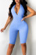 Blue Sexy Solid Patchwork Halter Skinny Rompers