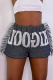 Blue Casual Print Tassel Patchwork Straight Mid Waist Straight Full Print Bottoms