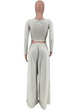 Light Gray Fashion Casual Solid Asymmetrical O Neck Long Sleeve Two Pieces