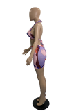 Pink Sexy Print Hollowed Out Patchwork Swimwears