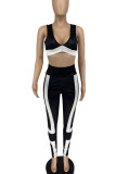 Blue Sportswear Geometric Print Patchwork V Neck Sleeveless Two Pieces
