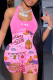 Pink Sexy Print Patchwork U Neck Skinny Rompers