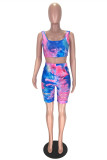 Yellow Fashion Sexy Print Tie Dye Ripped U Neck Sleeveless Two Pieces
