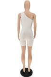 White Sexy Casual Solid Hollowed Out One Shoulder Skinny Romper