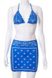 Rose Red Fashion Sexy Print Backless Halter Sleeveless Two Pieces