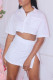 White Sexy Casual Solid Slit Turndown Collar Half Sleeve Two Pieces