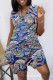 Blue Fashion Casual Print Basic V Neck Regular Sleeveless Romper