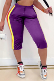 Grey Casual Striped Patchwork Skinny High Waist Pencil Solid Color Bottoms
