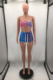 Pink Fashion Sexy Patchwork Print Backless Strapless Sleeveless Two Pieces
