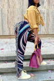 White Casual Print Tassel Regular Mid Waist Straight Full Print Bottoms