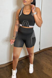 Black Casual Sportswear Print Patchwork U Neck Sleeveless Two Pieces