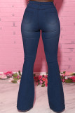 Baby Blue Fashion Casual Solid Bandage High Waist Regular Jeans