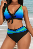 Green Sexy Gradual Change Print Hollowed Out Patchwork Swimwears
