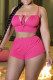 Rose Red Fashion Sexy Solid Bandage Backless Spaghetti Strap Sleeveless Two Pieces