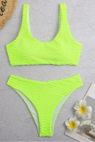 Fluorescent Green Sexy Solid Split Joint Swimwears