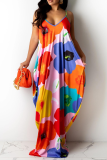 Red Casual Print Patchwork Spaghetti Strap Straight Dresses