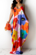 Red Casual Print Patchwork Spaghetti Strap Straight Dresses